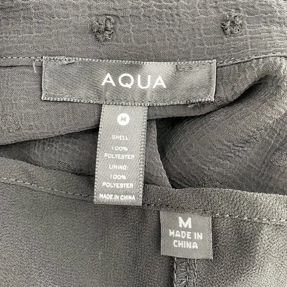 Aqua NWT Ruffle Clip Dot Mini Dress Pussy Bow Bishop Sleeves V Neck Black New - Picture 11 of 13